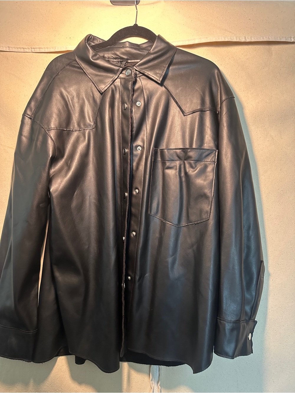 Pull&Bear Black Faux Leather Button-Up Jacket